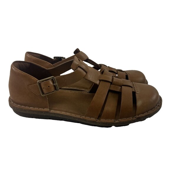 Clarks Blake Moss Fisherman Sandal Tan Leather Buckle Flat Closed Toe Womens 7.5 - Picture 1 of 13